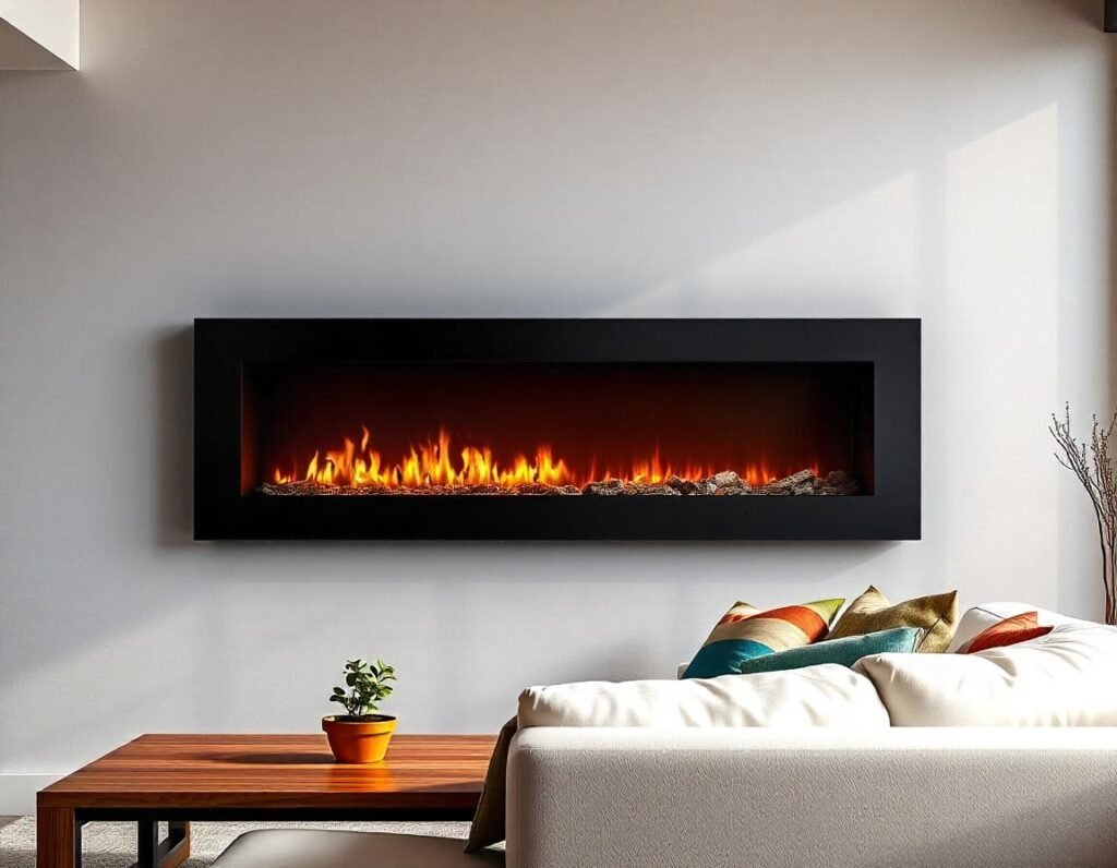 Wall-Mounted Ethanol Fireplace, ventless heat, Bioethanol fuel, Stylish and Contemporary Design, Clean-burning, Space-saving, Eco-friendly heating solution, Chimney, Luxurious fire feature